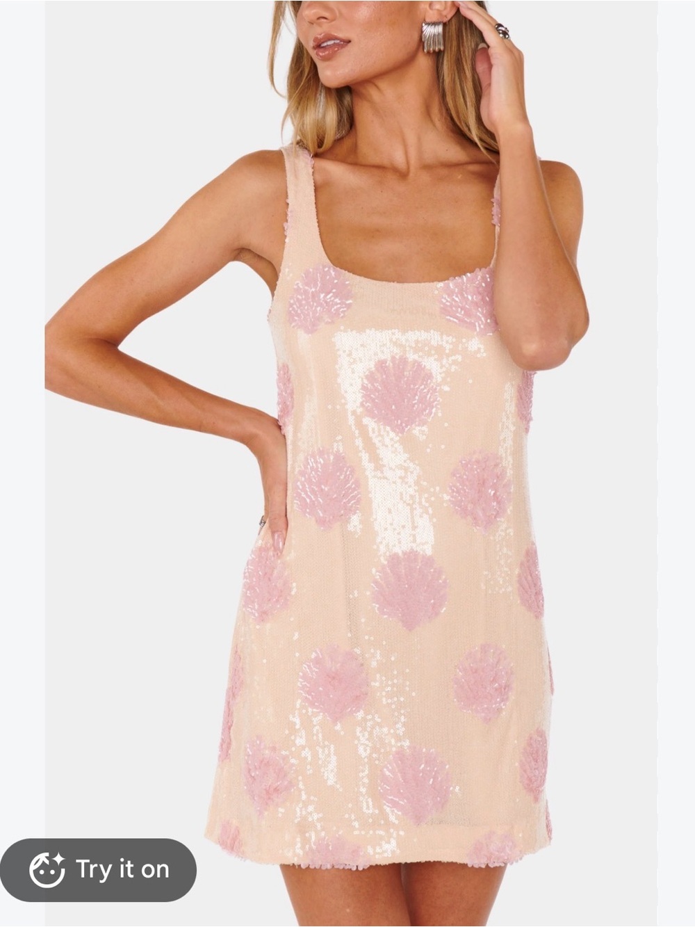 Show me your mumu let’s go mini dress Sequin Shell-Pattern  — Pink & Cream